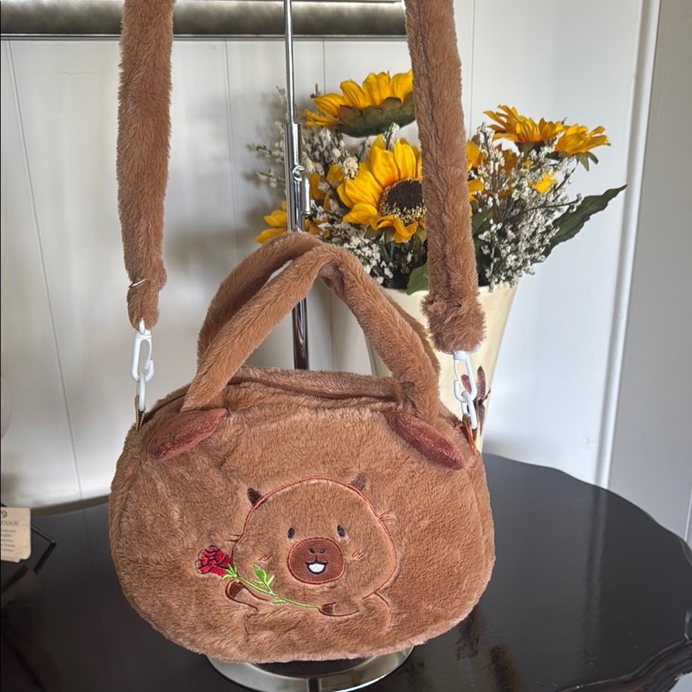 NWOT Brown Capybara Plush Shoulder Bag